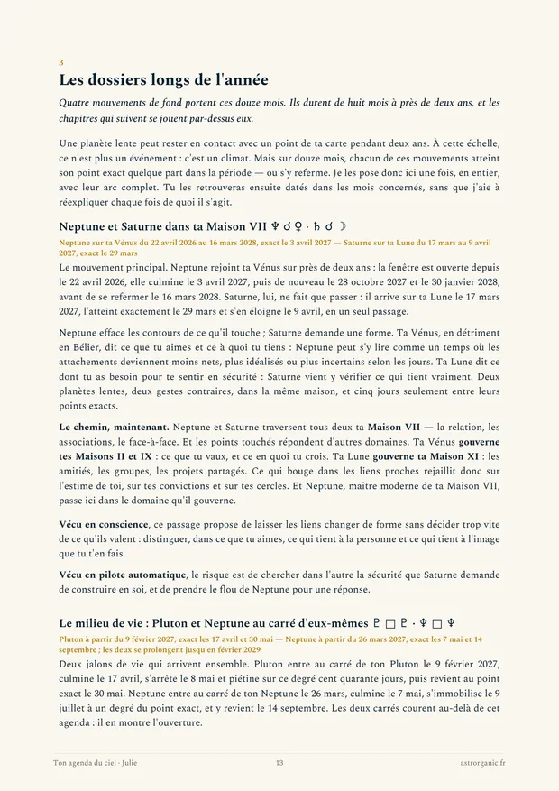 Page « Les dossiers longs de l'année » de l'agenda de Julie