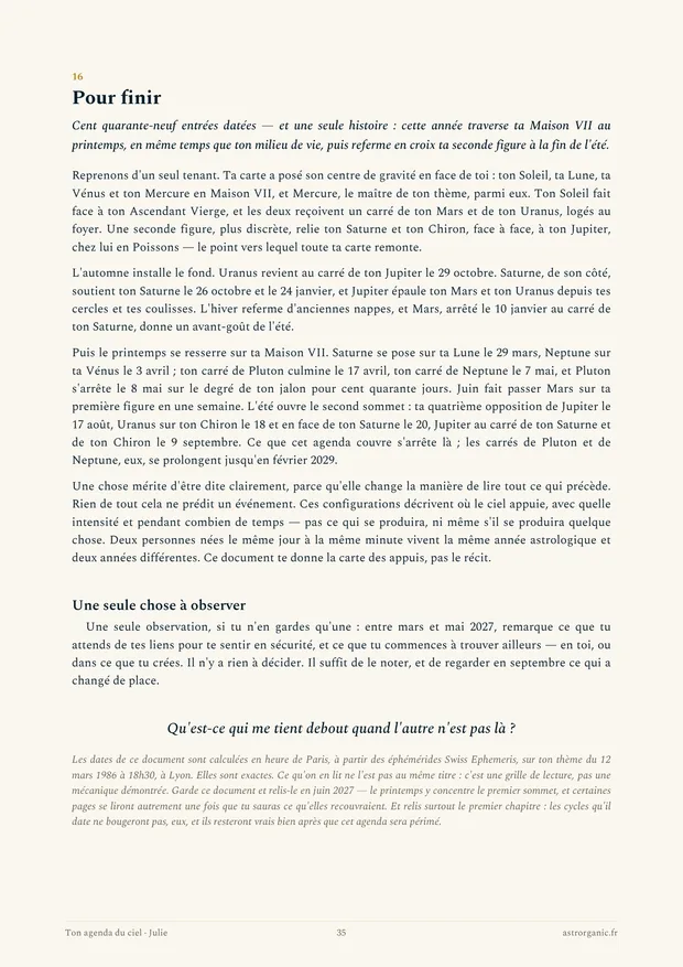 Page « Pour finir » de l'agenda de Julie