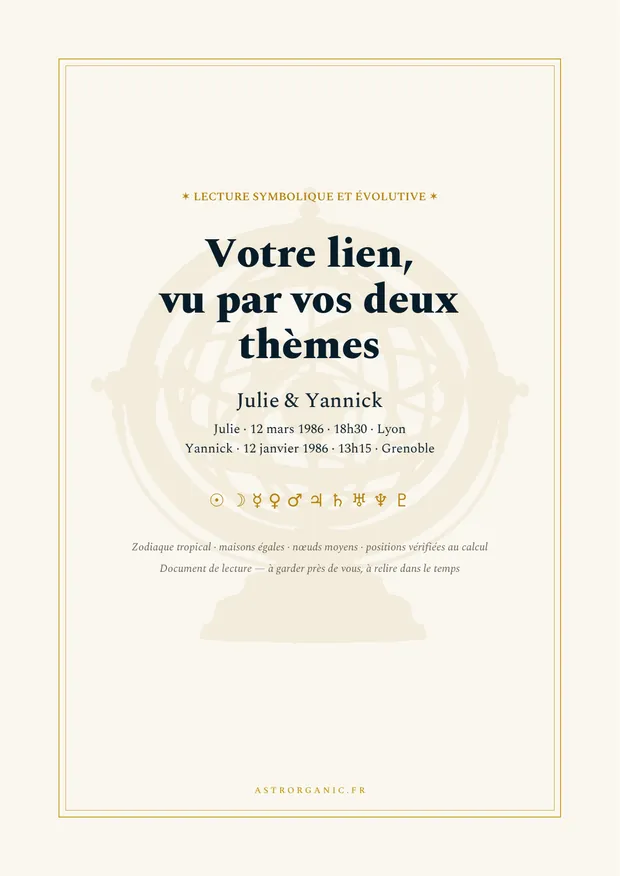 Couverture de la synastrie de démonstration de Julie et Yannick