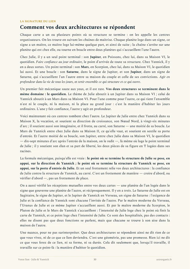 Page « La signature du lien » de la synastrie
