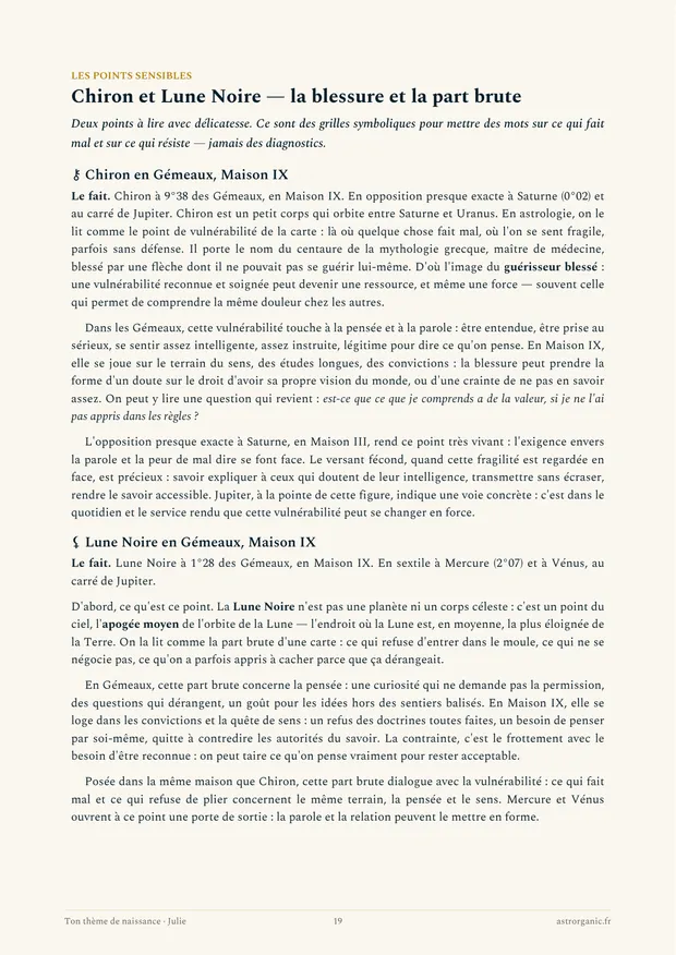 Page « Les points sensibles » du thème de Julie