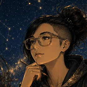 Portrait illustré d'Aurélie, sous un ciel étoilé