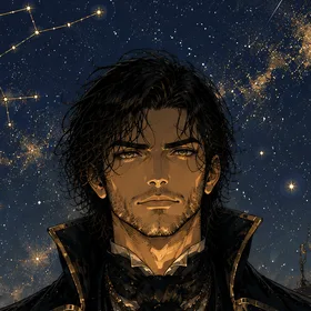 Portrait illustré de Jules, sous un ciel étoilé